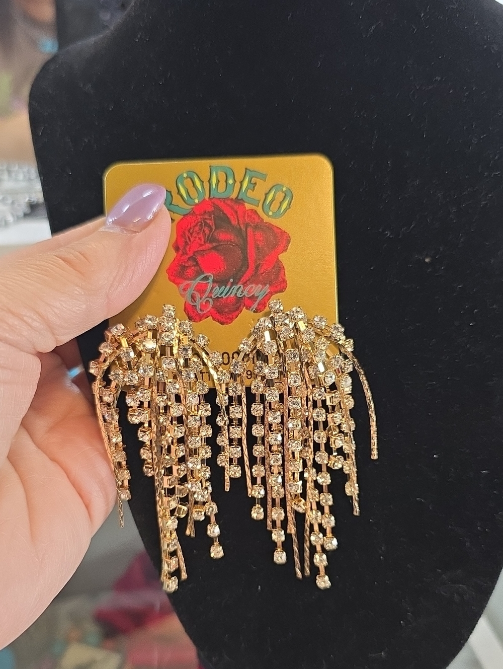 Rodeo Quincy Gold Crystal Fringe NFR Earrings
